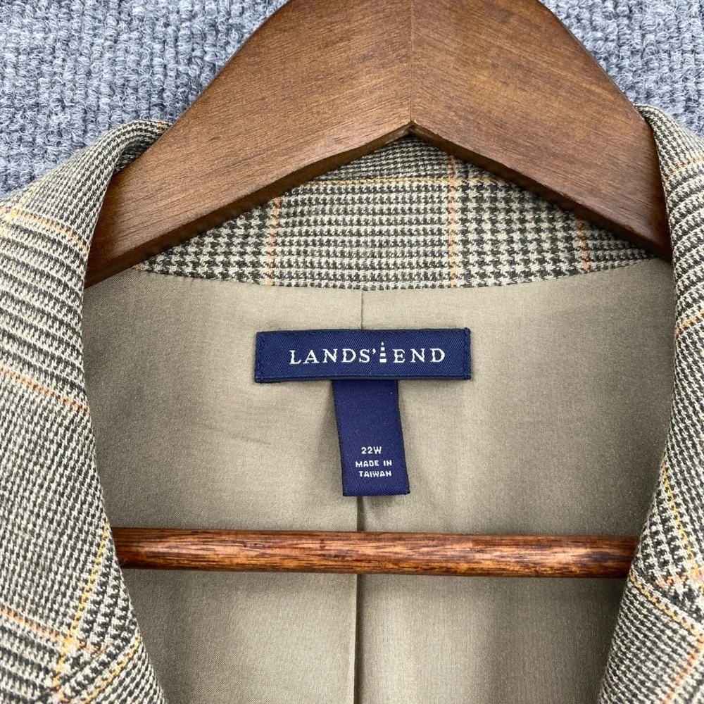 Lands End Blazer Jacket Women 22W Brown Plaid Wool Cashmere Office Academic Work